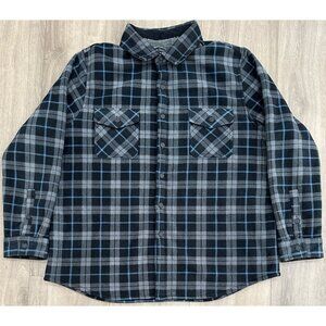 Freedom Foundry Shirt Jacket Mens XXL Black, Blue, & Gray Plaid Flannel Fleece